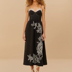 Black Richelieu Lace Euroflax™ Premium Linen Midi Dress
